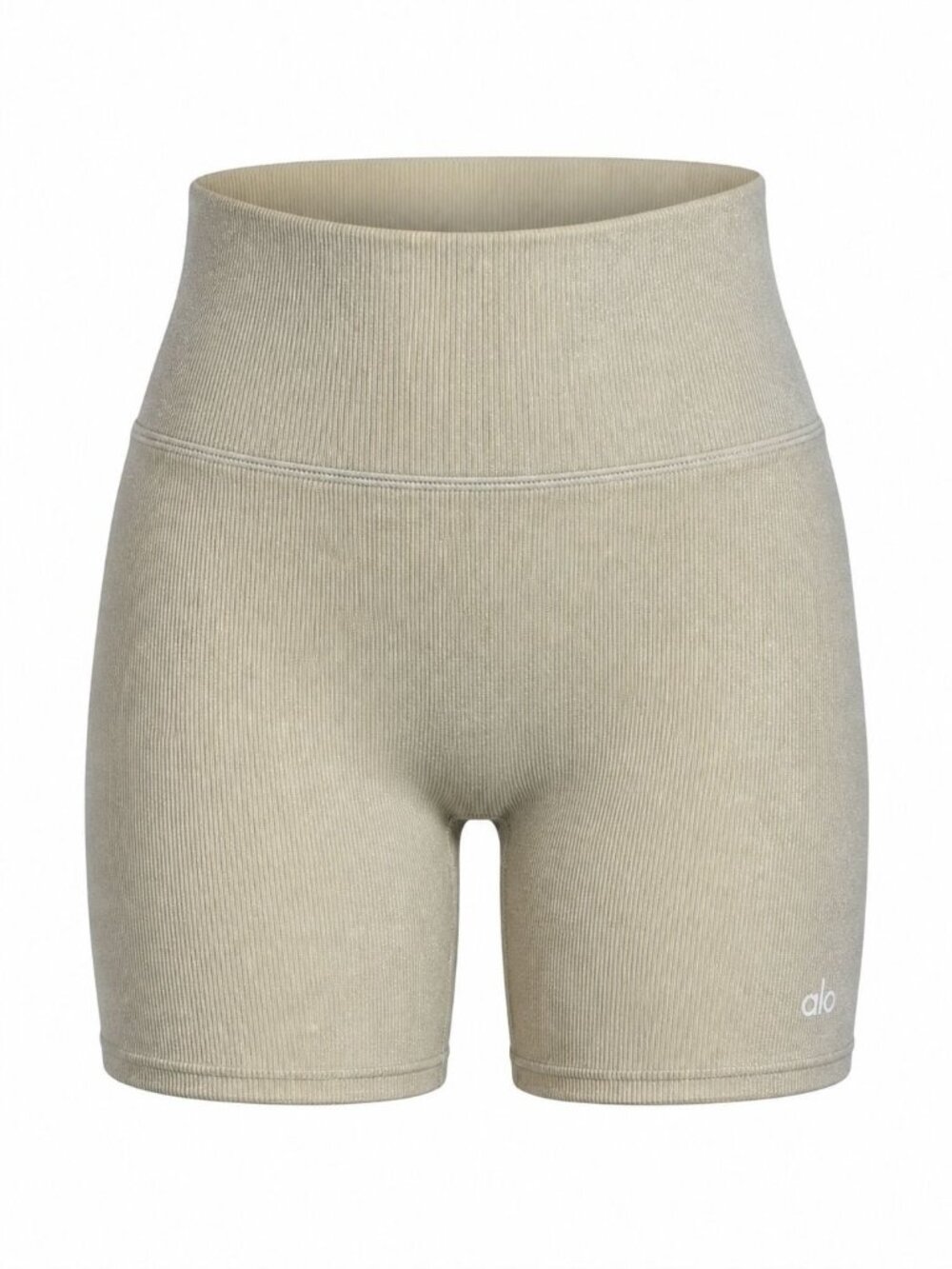 Alo High-Waist Ribbed Shimmer Gold Shorts, L
